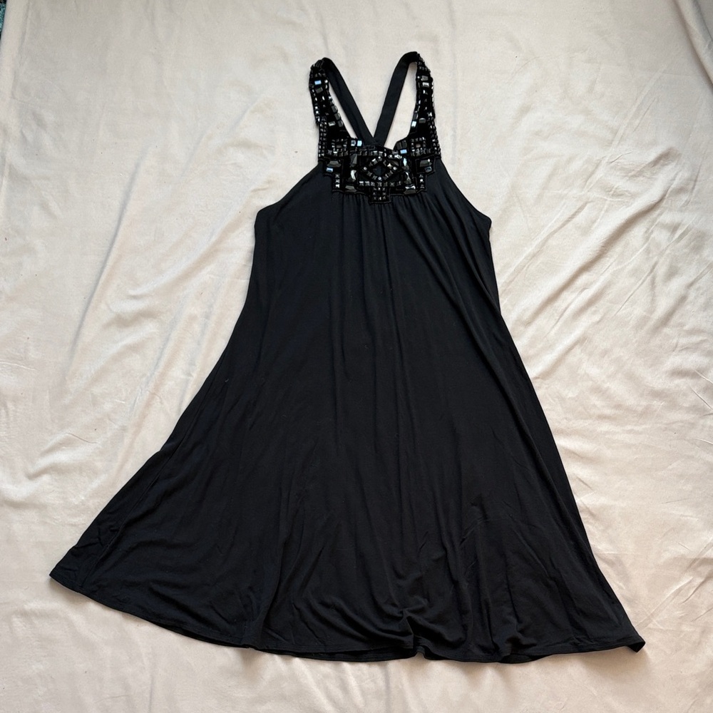 Boston Proper Black Embellished Halter Swing Dress Size‎ 12 💅🏾
